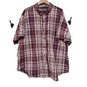 Schmidt Shirt Men Size 3XL Short Sleeve Button up Collared Plaid Workwear Red